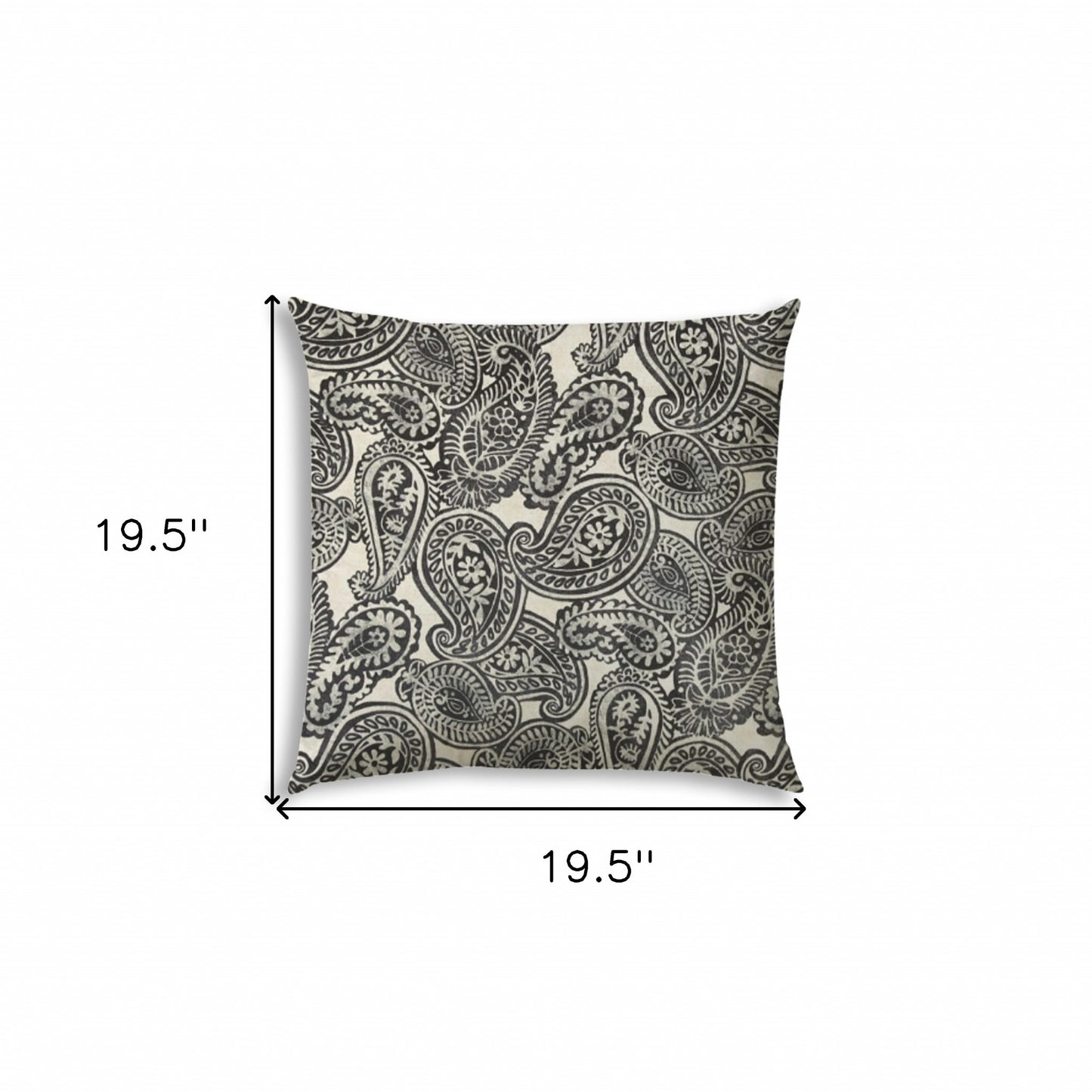 20" Gray Black and Cream Paisley Indoor Outdoor Throw Pillow Cover