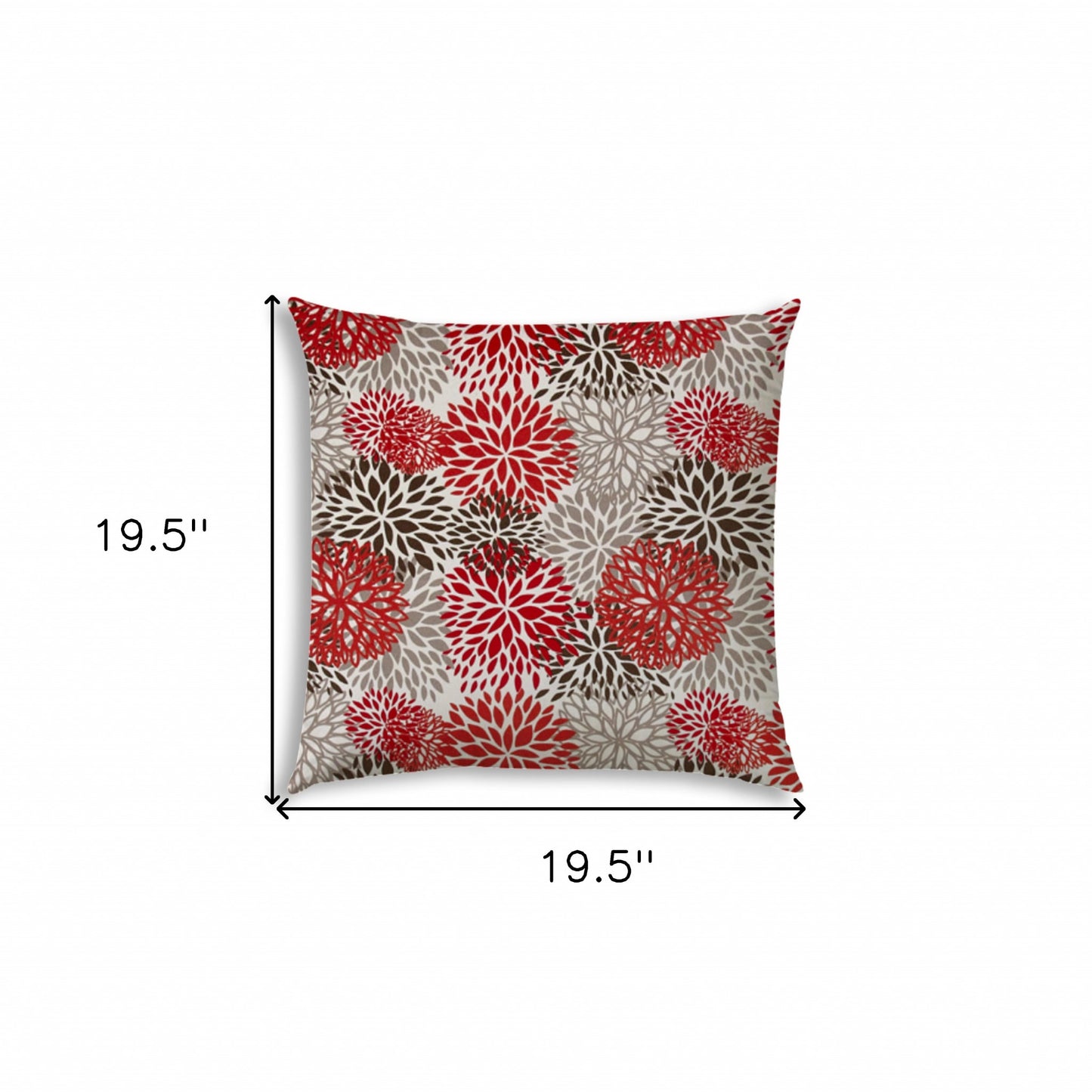 20" Brown and Red Floral Indoor Outdoor Throw Pillow Cover