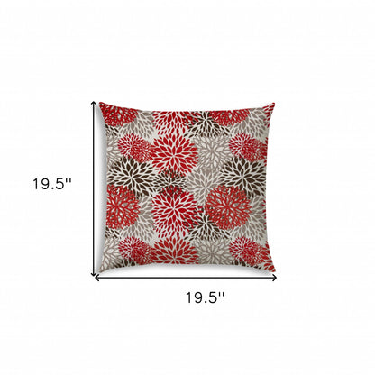 20" Brown and Red Floral Indoor Outdoor Throw Pillow Cover