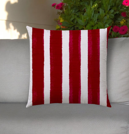 20" Raspberry and White Striped Indoor Outdoor Throw Pillow Cover