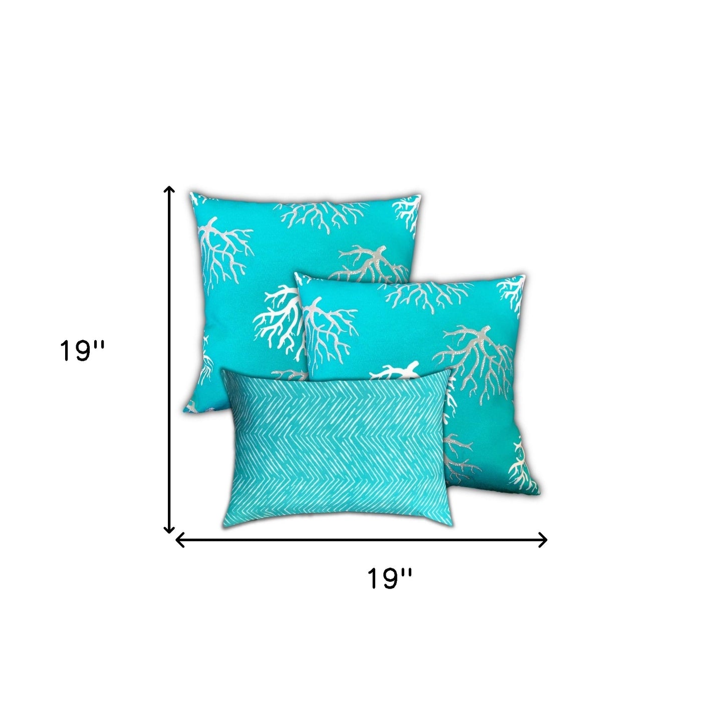 Set Of Three 19" X 19" Ocean Blue And White Zippered Coastal Throw Indoor Outdoor Pillow Cover