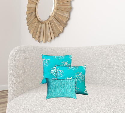 Set Of Three 19" X 19" Ocean Blue And White Zippered Coastal Throw Indoor Outdoor Pillow Cover