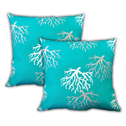 Set Of Three 19" X 19" Ocean Blue And White Zippered Coastal Throw Indoor Outdoor Pillow Cover