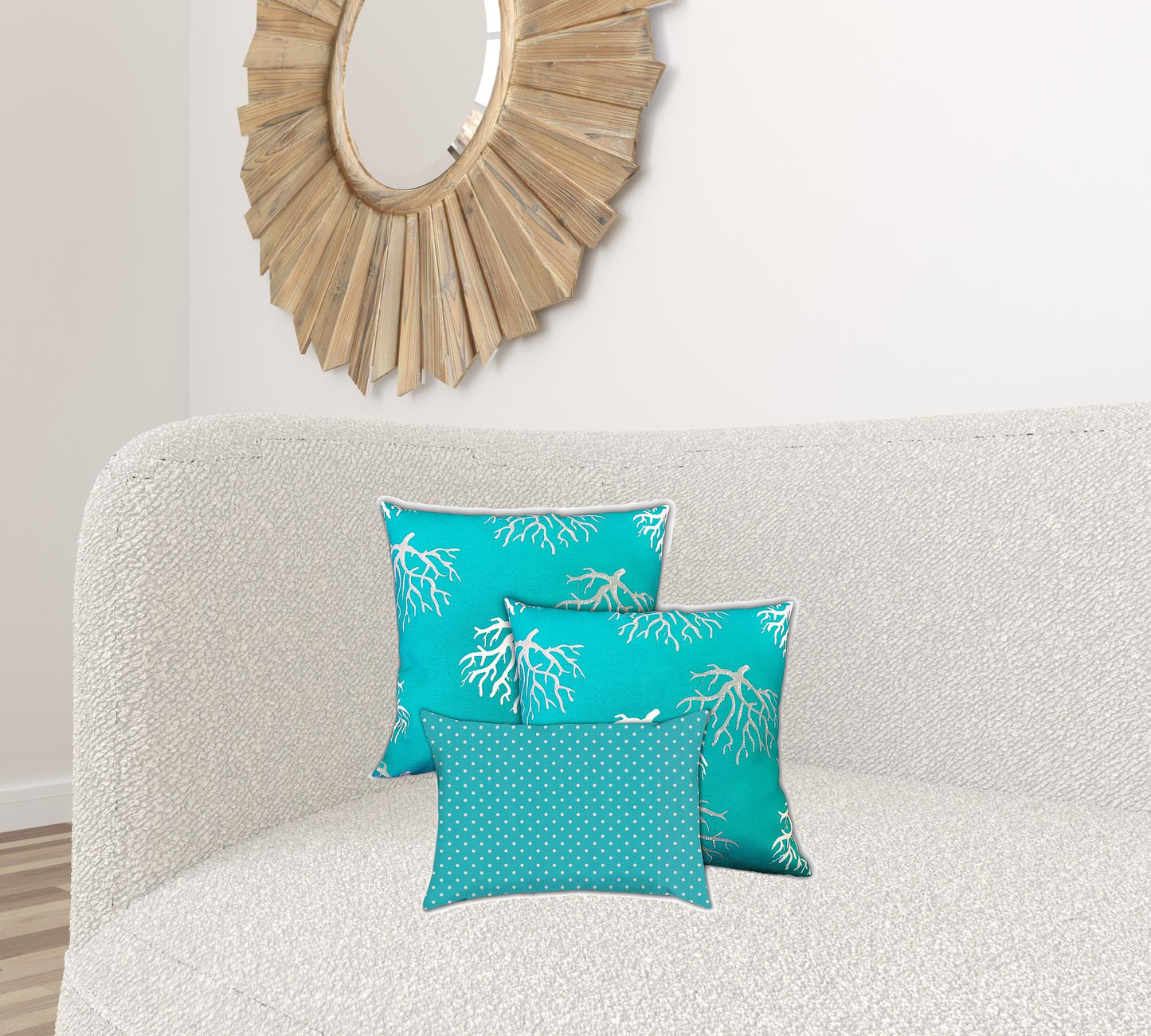 Set Of Three 19" X 19" Ocean Blue And White Zippered Coastal Throw Indoor Outdoor Pillow Cover