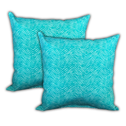 Set Of Three 19" X 19" Ocean Blue And White Zippered Coastal Throw Indoor Outdoor Pillow Cover