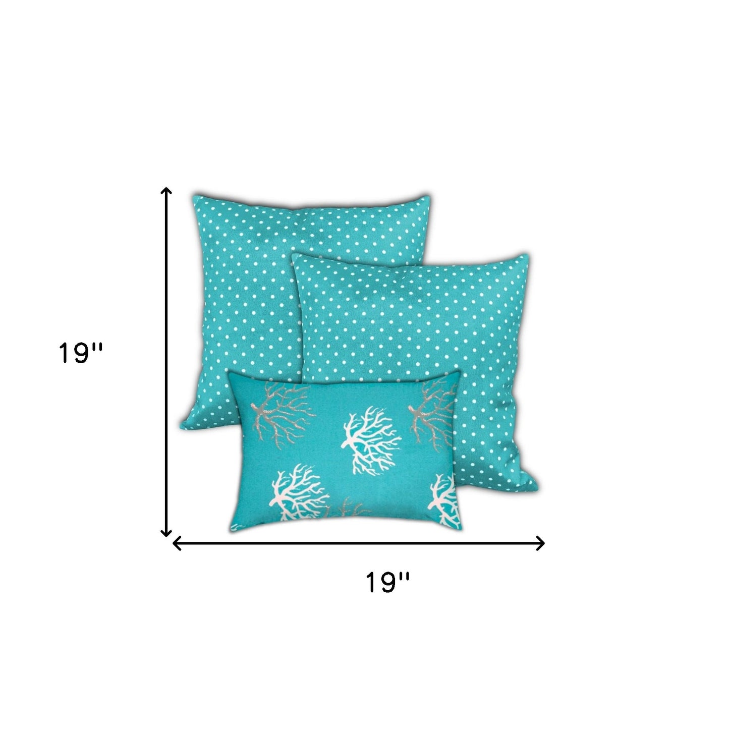 Set Of Three 19" X 19" Ocean Blue And White Zippered Polka Dots Throw Indoor Outdoor Pillow Cover