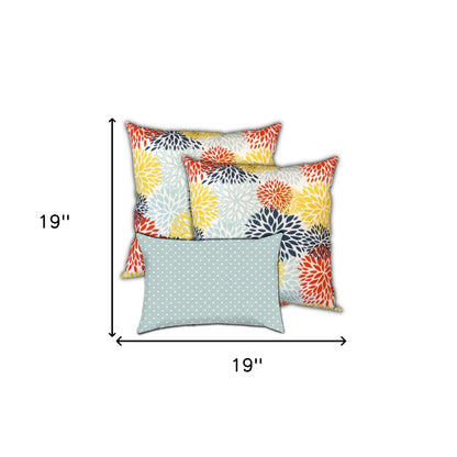 Set Of Three 19" X 19" Seafoam And White Zippered Floral Throw Indoor Outdoor Pillow Cover