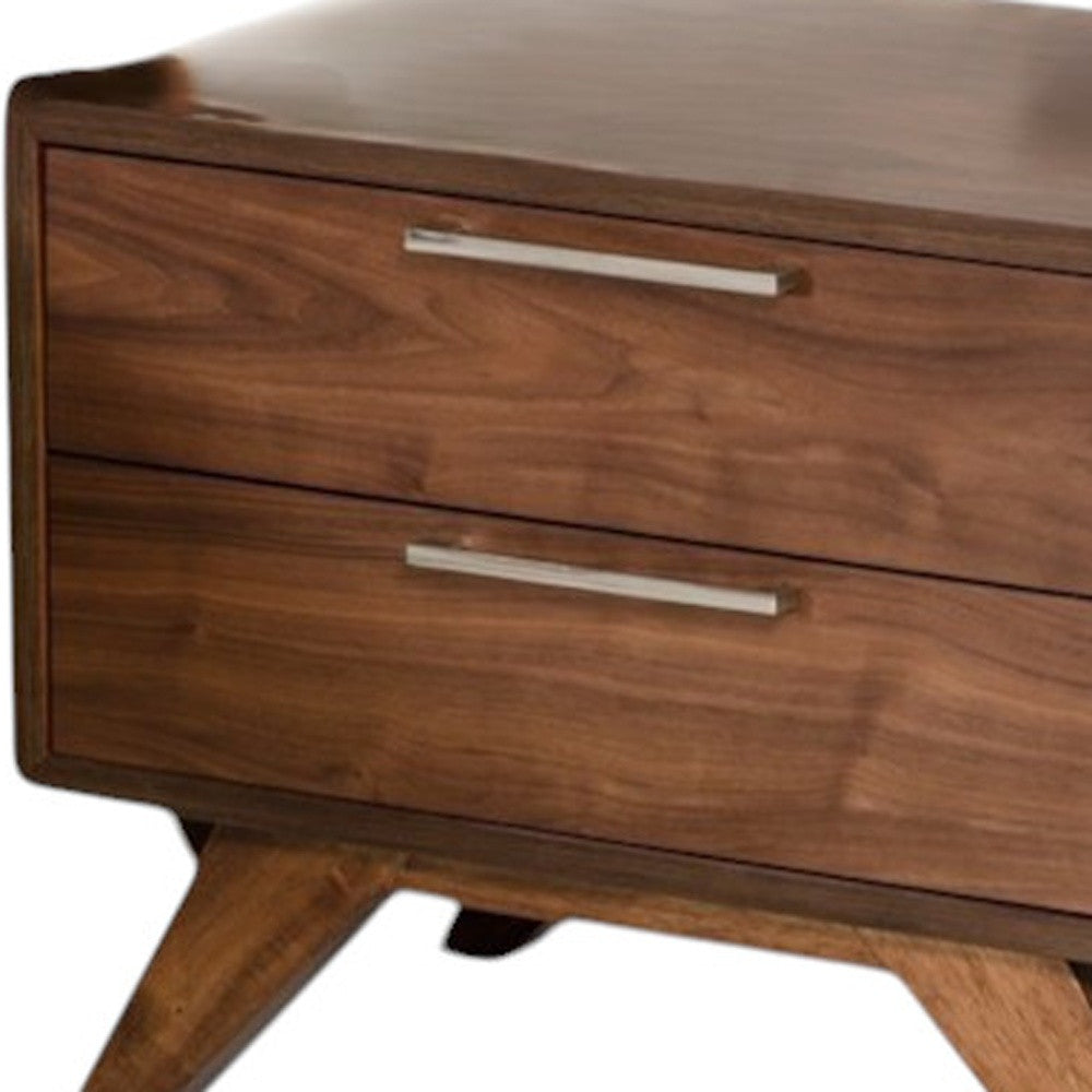 Modern Walnut Brown Nightstand with Two Drawers