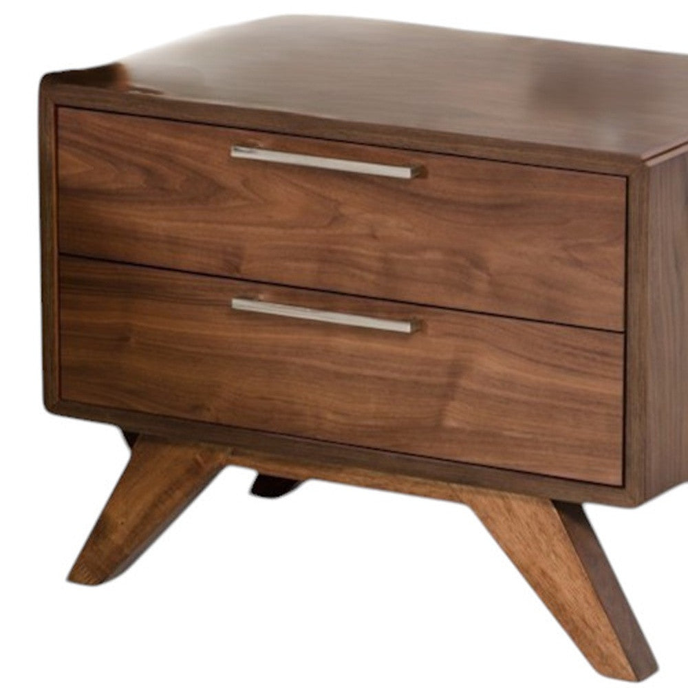 Modern Walnut Brown Nightstand with Two Drawers