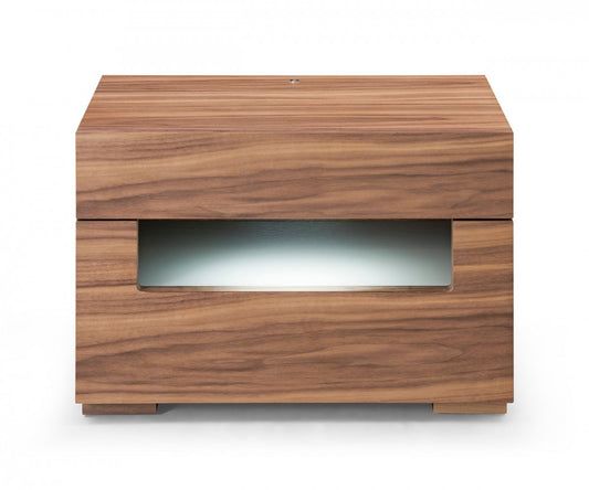 Dazzling contemporary LED Walnut Nightstand with Two Drawers