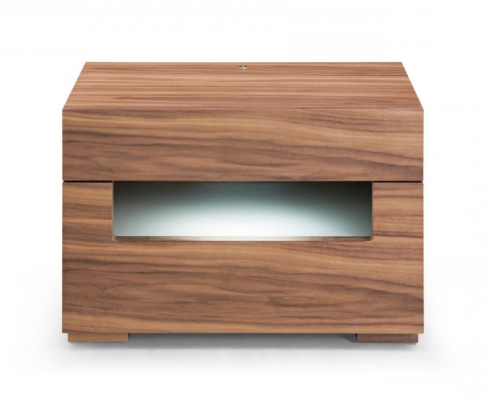 16" Wood Lighted Two Drawer Nightstand