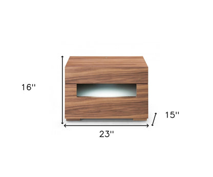 Dazzling contemporary LED Walnut Nightstand with Two Drawers