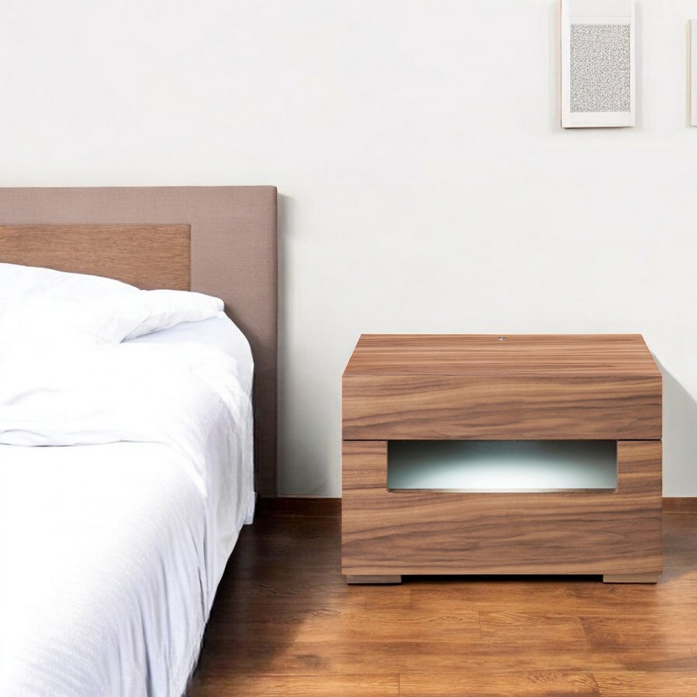 16" Wood Lighted Two Drawer Nightstand