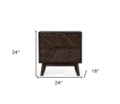 24" Solid Wood and Wood Two Drawer Nightstand