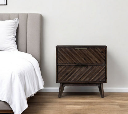 24" Solid Wood and Wood Two Drawer Nightstand