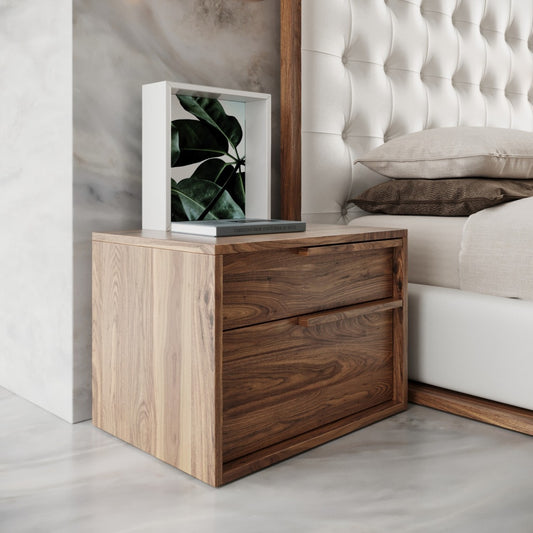 Modern Light Brown Walnut Nightstand with Two drawers