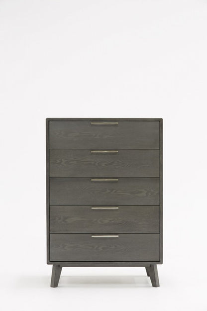 30" Gray Solid Wood Five Drawer Dresser