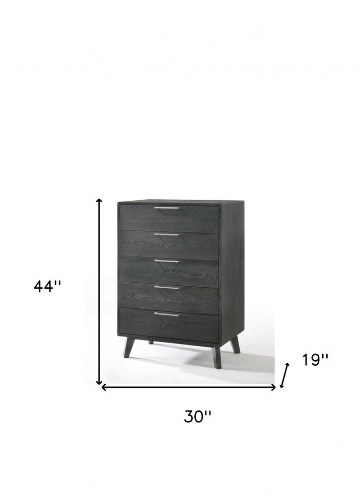 30" Gray Solid Wood Five Drawer Dresser