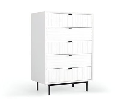 30" White Solid Wood Five Drawer Dresser