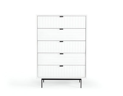30" White Solid Wood Five Drawer Dresser