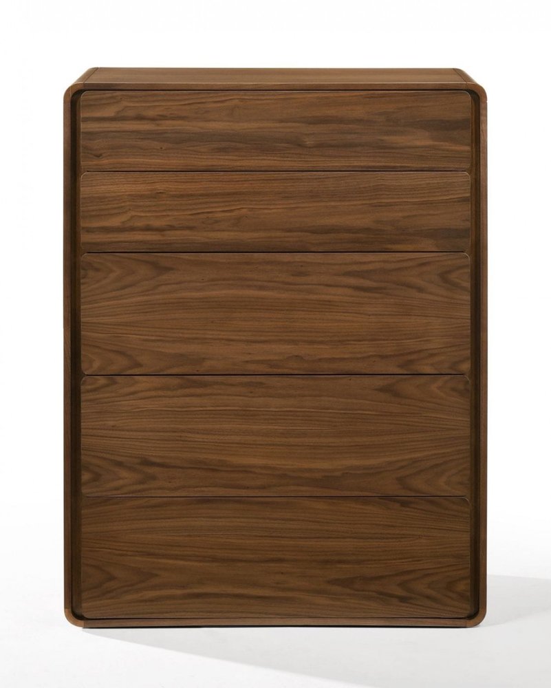 35" Brown Solid Wood Five Drawer Dresser
