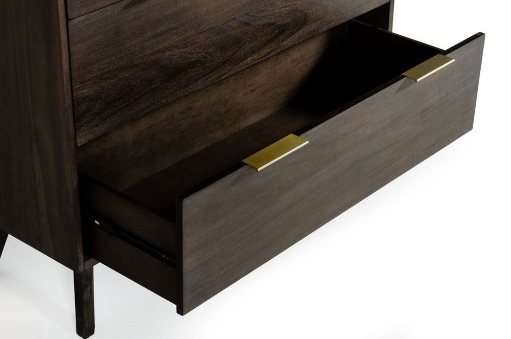 39" Dark Brown Solid Wood Five Drawer Dresser