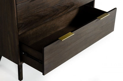 39" Dark Brown Solid Wood Five Drawer Dresser