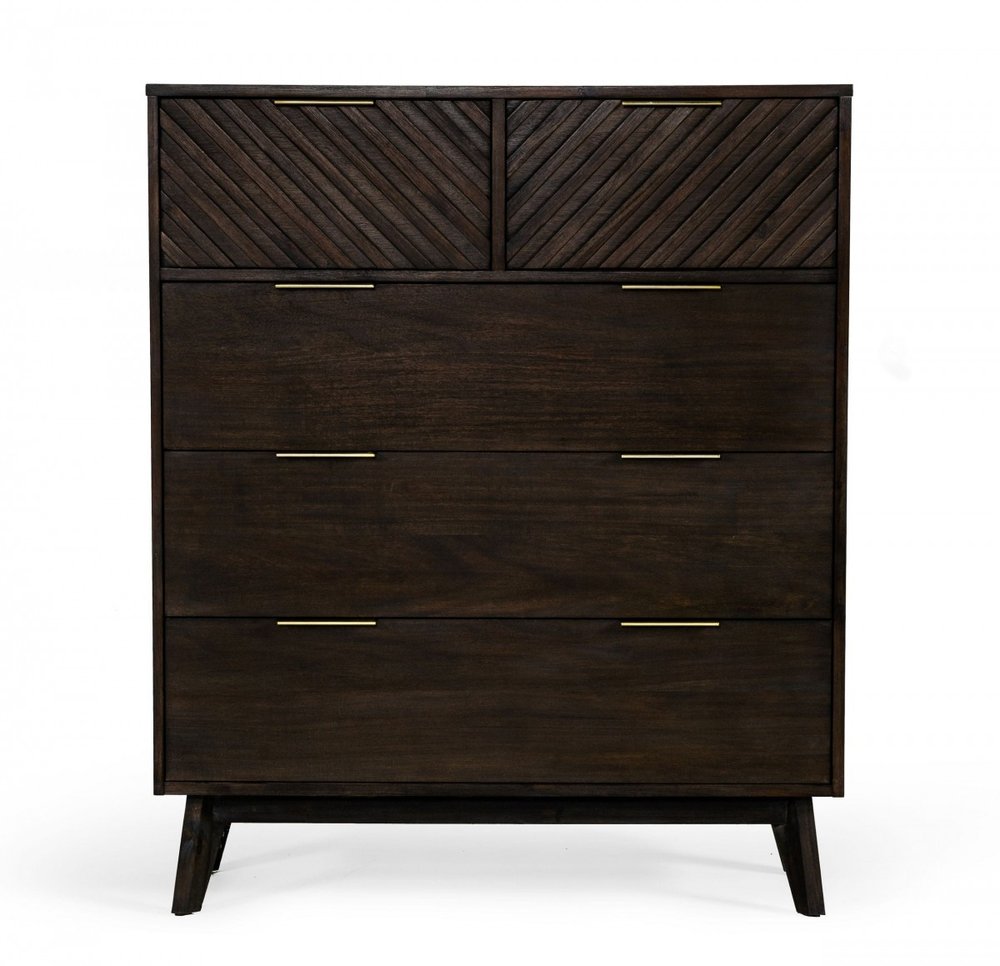 39" Dark Brown Solid Wood Five Drawer Dresser