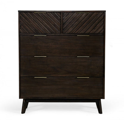 39" Dark Brown Solid Wood Five Drawer Dresser