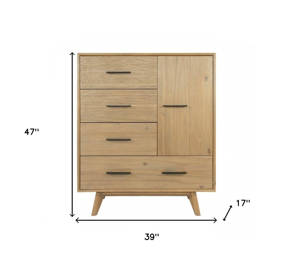 39" Brown Solid Wood Four Drawer Gentlemens Chest