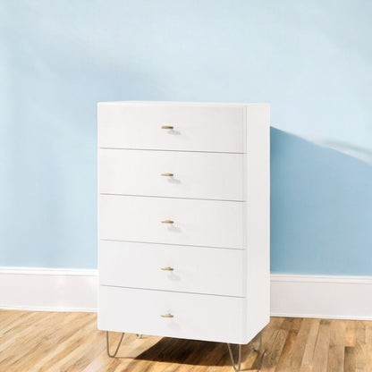 30" White Manufactured Wood Five Drawer Chest