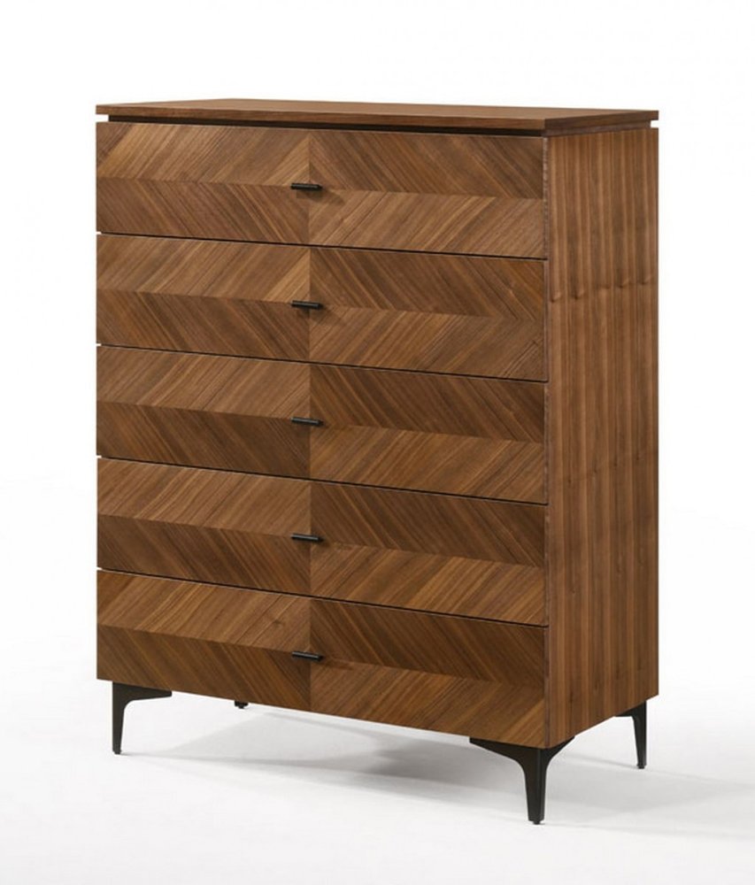 35" Brown Wood Five Drawer Dresser