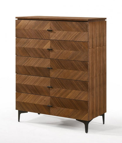 35" Brown Wood Five Drawer Dresser