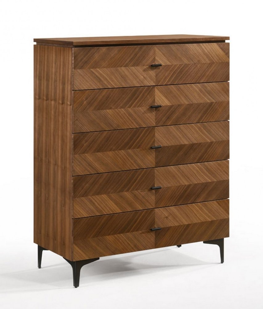 35" Brown Wood Five Drawer Dresser