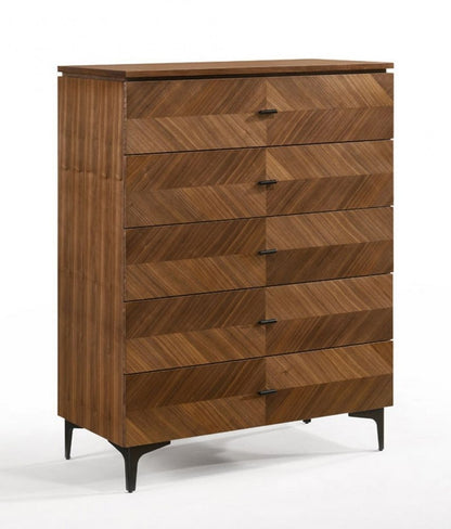35" Brown Wood Five Drawer Dresser
