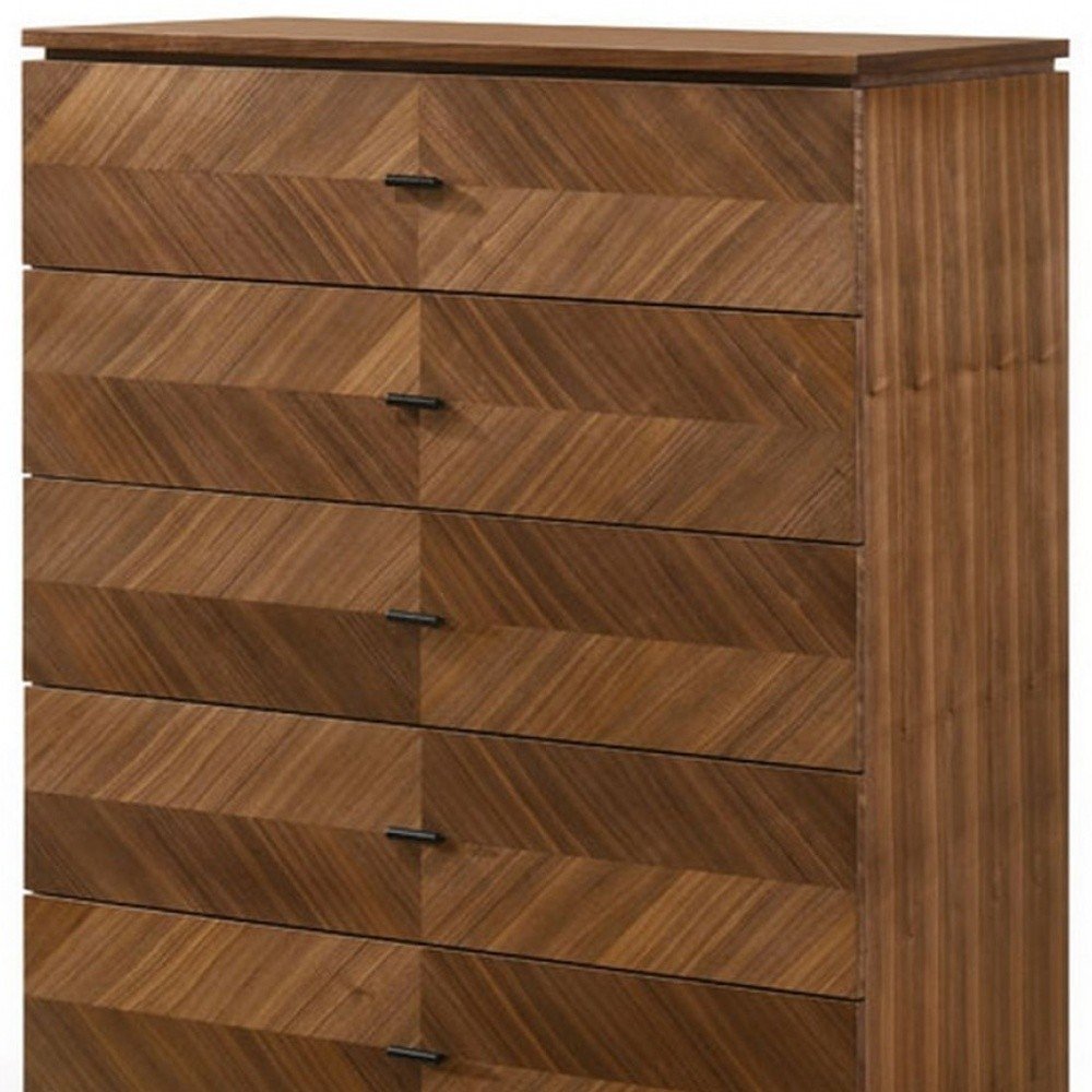 35" Brown Wood Five Drawer Dresser