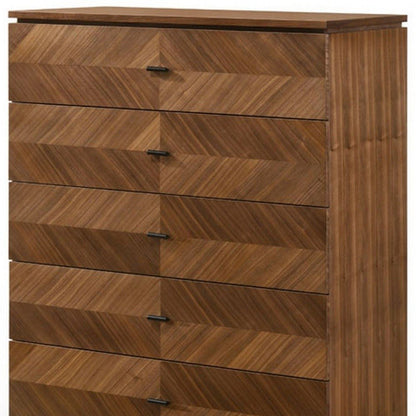 35" Brown Wood Five Drawer Dresser