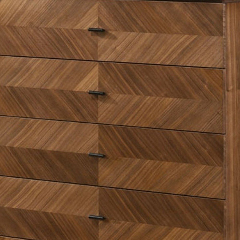 35" Brown Wood Five Drawer Dresser