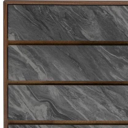 30" Gray And Walnut Faux Marble And Wood Five Drawer Dresser