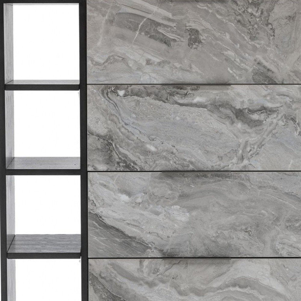 35" Gray Faux Marble And Wood Five Drawer Dresser