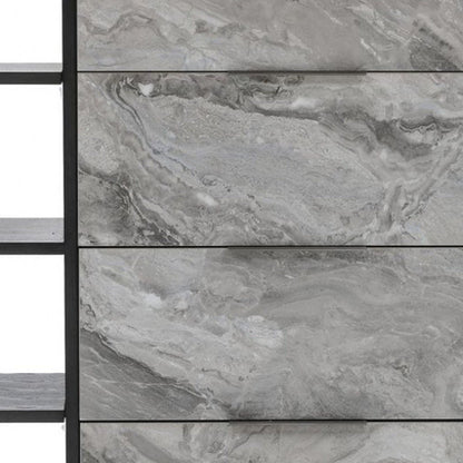 35" Gray Faux Marble And Wood Five Drawer Dresser