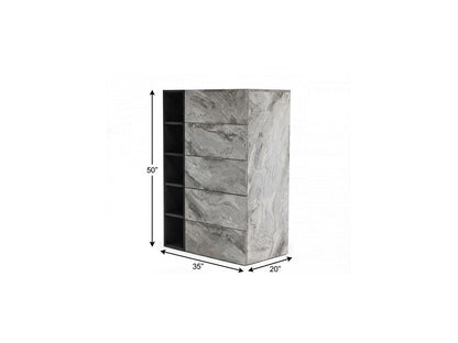 35" Gray Faux Marble And Wood Five Drawer Dresser