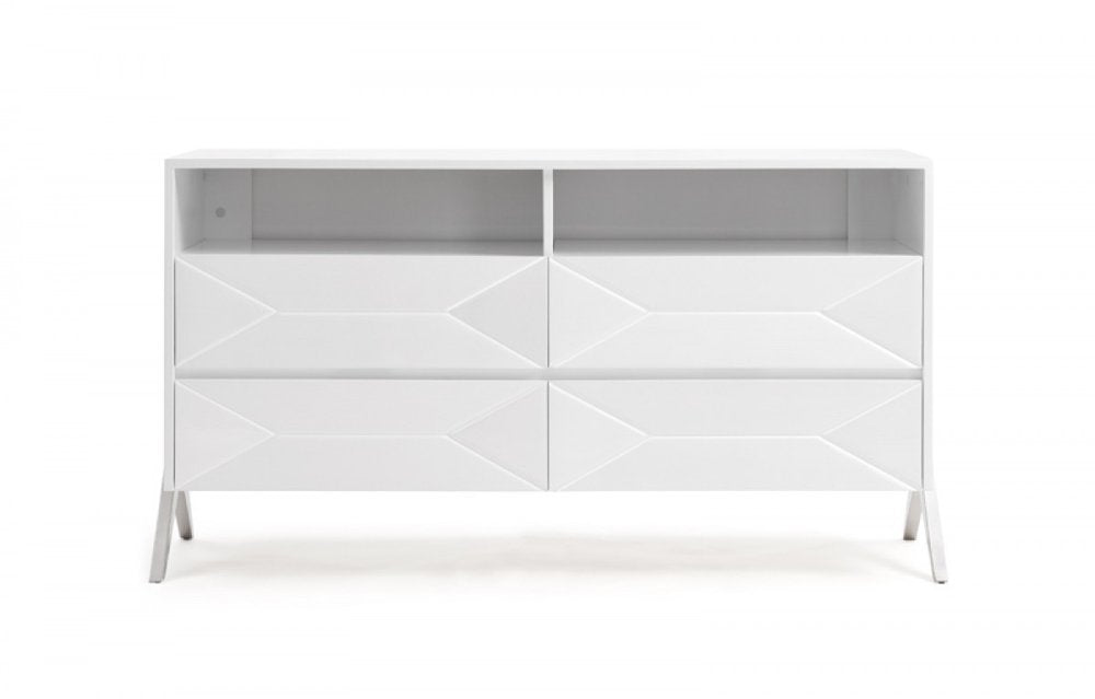 61" White Wood Four Drawer Double Dresser