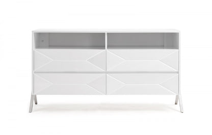 61" White Wood Four Drawer Double Dresser