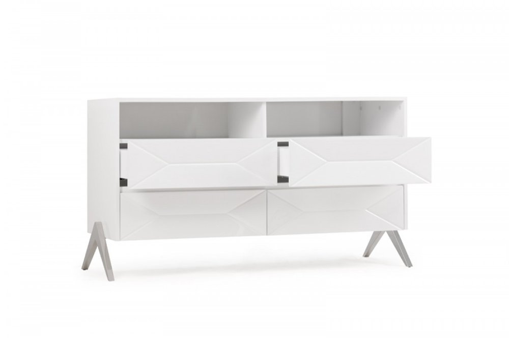 61" White Wood Four Drawer Double Dresser