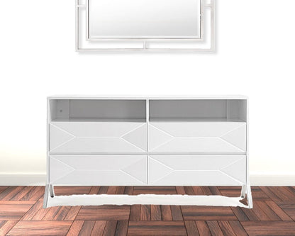 61" White Manufactured Wood Four Drawer Double Dresser