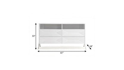 61" White Wood Four Drawer Double Dresser