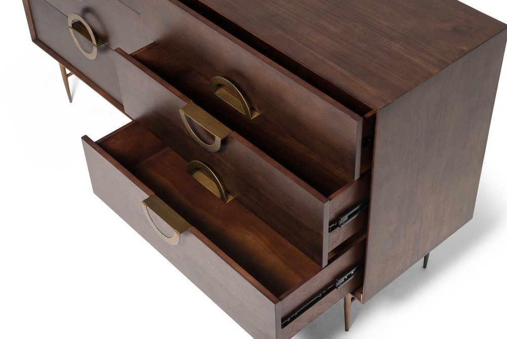 65" Dark Brown Solid Wood Six Drawer Double Dresser