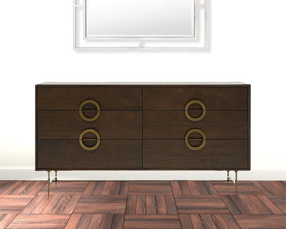 65" Dark Brown Solid Wood Six Drawer Double Dresser