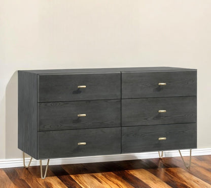 51" Grey Manufactured Wood Six Drawer Double Dresser